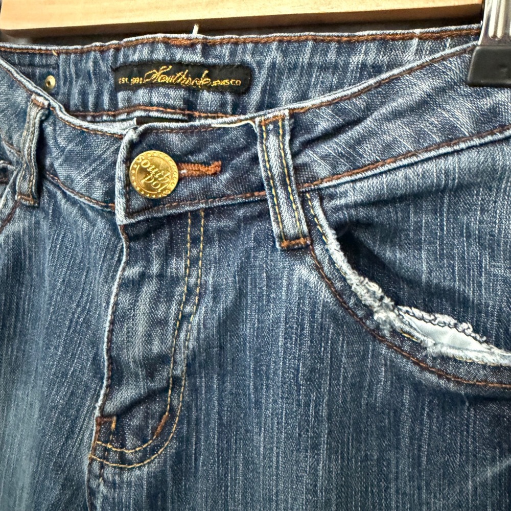 Southpole Jeans Co Womens Blue Distressed Bootcut Denim Y2K Low Rise Size 7/8 - Picture 4 of 8